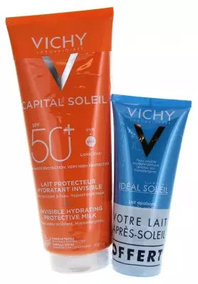 Vichy Capital Soleil Invisible Hydrating Protective Milk Spf50+ 300Ml + Soothing After-Sun Milk 100Ml Free