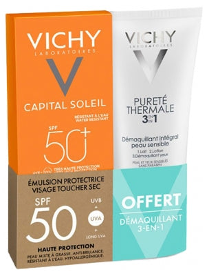 Vichy Capital Soleil Face Protection Emulsion Spf50 50Ml + Pureté Thermale Integral Make-Up Remover 100Ml Free