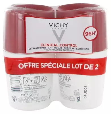 Vichy Deodorant 96H Clinical Control Antiperspirant Anti-Odour Roll-On 2 X 50Ml