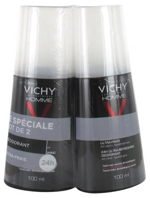 Vichy Homme 24Hr Ultra-Refreshing Deodorant Spray 2 X 100Ml