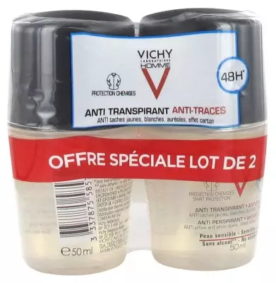 Vichy Homme 48H Antiperspirant Deodorant Anti-Marks Roll-On 2 X 50Ml