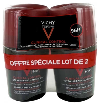 Vichy Homme Clinical Control Detranspirant Deodorant Anti-Odor 96H 2 X 50Ml