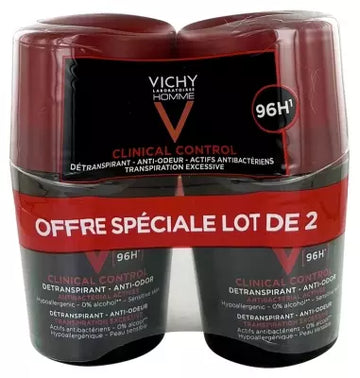 Vichy Homme Clinical Control Detranspirant Deodorant Anti-Odor 96H 2 X 50Ml