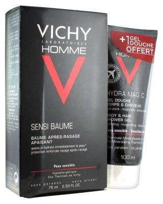 Vichy Homme Sensi-Balm Soothing After-Shaving Balm 75Ml + Hydra Mag C Shower Gel Body & Hair 100Ml Free