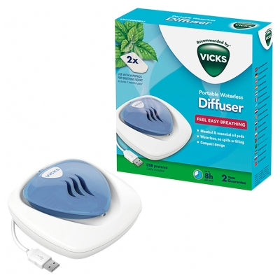 Vicks Portable Waterless Diffuser + Vapopads 2 Menthol Scented Refills