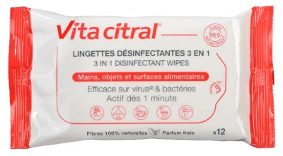 Vita Citral 3 In 1 Disinfectant Wipes 12 Wipes