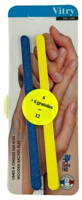 Vitry 12 Wooden Backed Nail Files 17Cm Including 6 Free Files