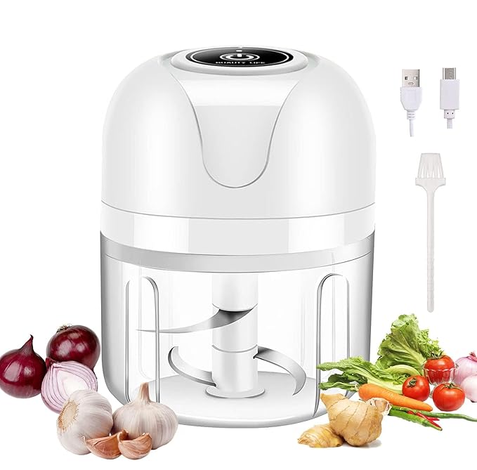 Mini Electric Vegetable Chopper – USB Rechargeable Garlic Chopper, One-Touch Garlic Masher & Onion Mincer, Portable Food Processor