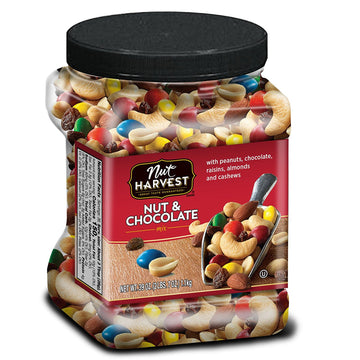 Nut Harvest Nut & Chocolate Mix,  Jar (Milk Chocolate, Almonds, Cashews, Peanuts, and Raisins)