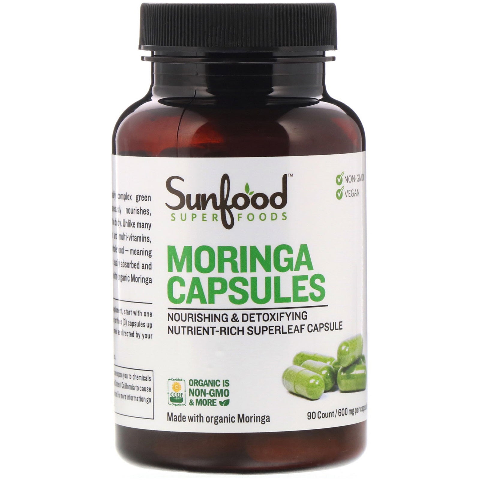 Sunfood, Moringa Capsules, 600 mg Capsules