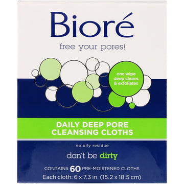 Biore, Daily Deep Pore Cleansing Cloths,  Pre-Moistened Cloths