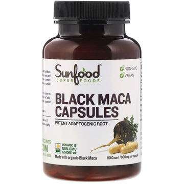 Sunfood, Black Maca Capsules, 800 mg, Capsules