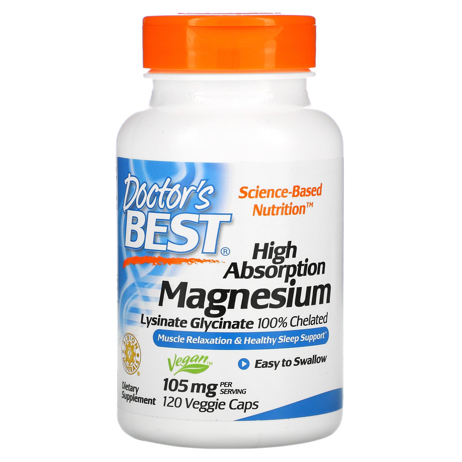 Doctor's Best, High Absorption Magnesium, Lysinate Glycinate 100% Chelated, 52.5 mg Veggie Caps