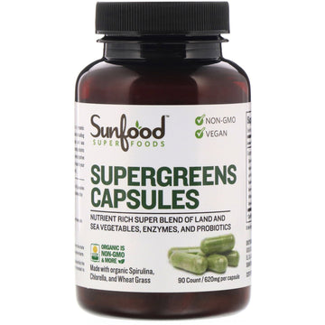 Sunfood, Supergreens Capsules, 155 mg Capsules