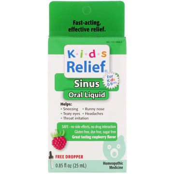 Homeolab USA, Kids Relief, Sinus Oral Liquid, For Kids 0-9 Yrs, Raspberry Flavor