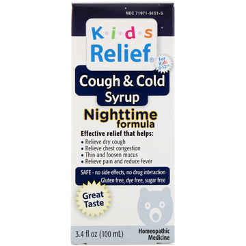 Homeolab USA, Kids Relief, Cough & Cold Syrup, Nighttime Formula, For Kids 0-12 Yrs