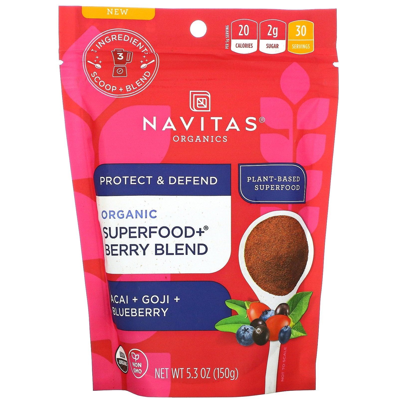 Navitas Organics, Organic Superfood+ Berry Blend, Acai + Goji + Blueberry (150 g)