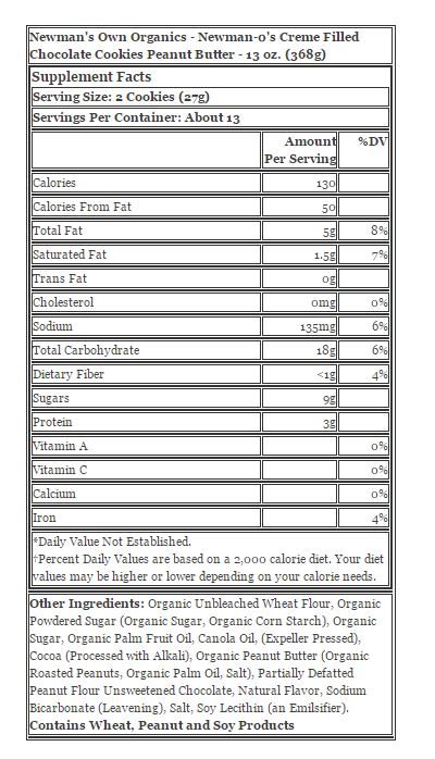 Newman's Own Organics Newman-O's Peanut Butter Creme Filled Chocolate Cookies