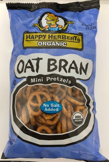 Happy Herbert's Organic Oat Bran Mini Pretzels Unsalted Case of 12