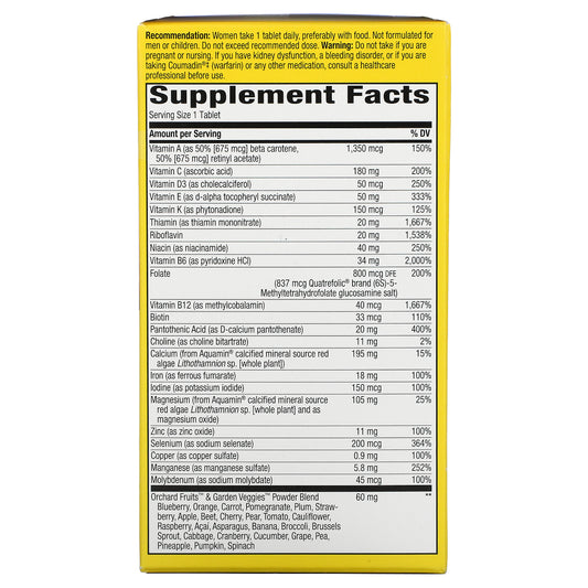 Nature'S Way Alive! Women'S Daily Ultra Multivitamin, High Potency Formula, Promotes Energy Metabolism And Muscle Function*, With Methylated B12, 60 Tablets (Packaging May Vary)