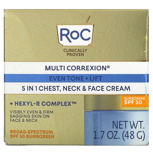 RoC, Multi Correxion, Even Tone + Lift, 5 In 1 Chest, Neck & Face Cream, SPF 30 (48 g)