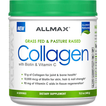 ALLMAX Nutrition, Grass Fed & Pasture Raised Collagen with 10,000 mcg Biotin + 90 mg Vitamin C