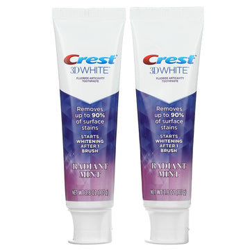 Crest, 3D White, Fluoride Anticavity Toothpaste, Radiant Mint, 3.8 oz (107 g) Each