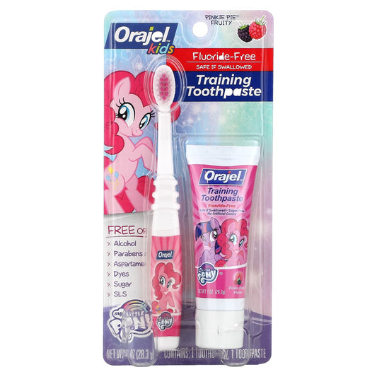 Orajel, Kids, My Little Pony Training Toothpaste with Toothbrush, Fluoride Free, Pinkie Fruity