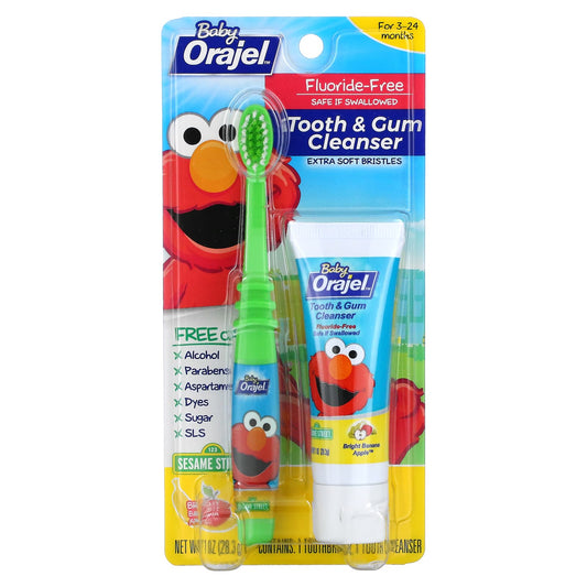 Orajel, Elmo Tooth & Gum Cleanser, Fluoride-Free, 3-24 Months, Bright Banana Apple (28.3 g)