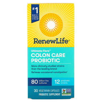 Renew Life, Ultimate Flora, Colon Care Probiotic, 80 Billion Live Cultures Vegetarian Capsules