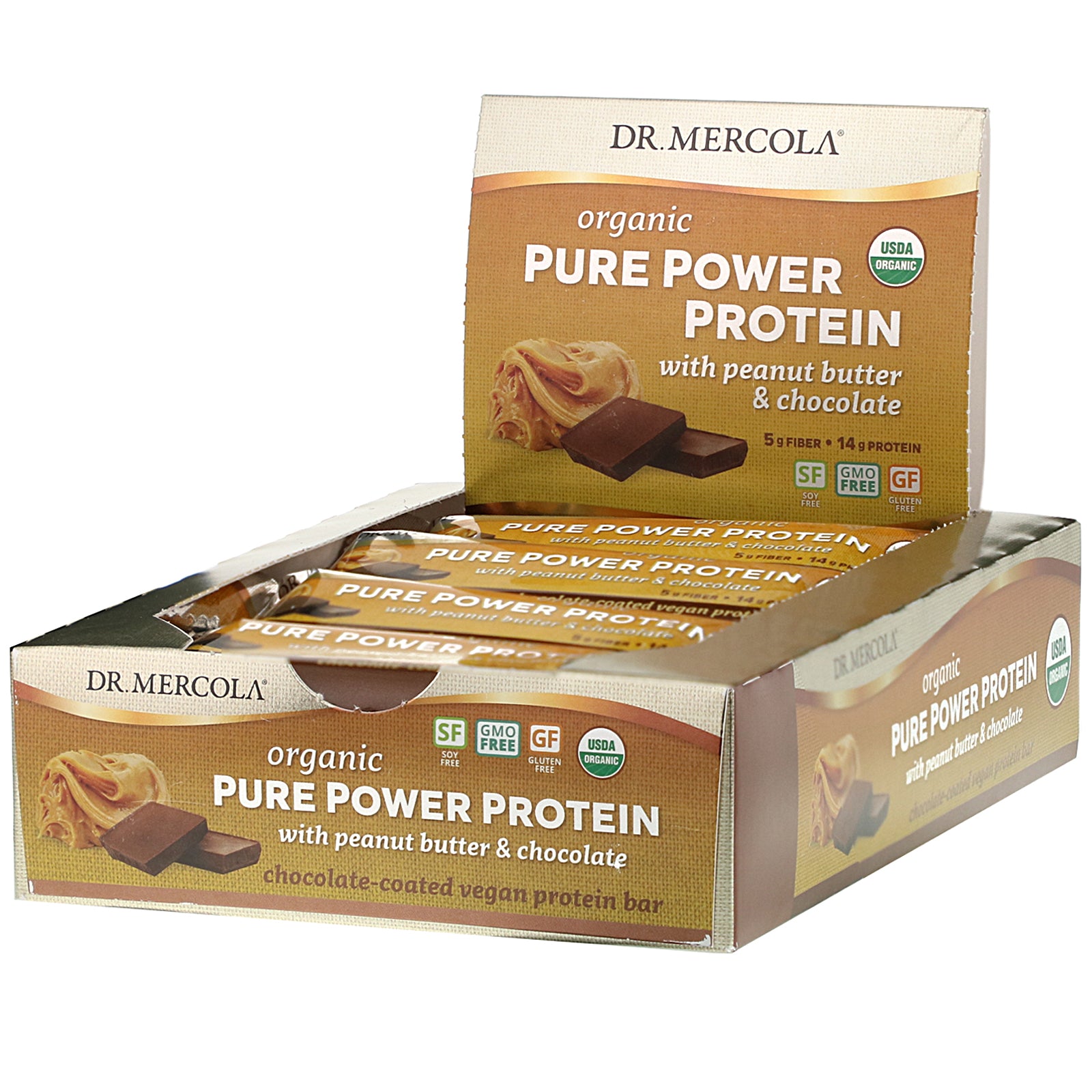 Dr. Mercola, Organic Pure Power Protein Bar, Peanut Butter & Chocolate (52 g) Each