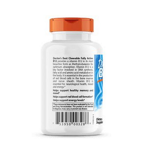 Chewable Fully Active Vitamin B12 Chocolate Mint Flavor, 60 Tabs By Doctors Best