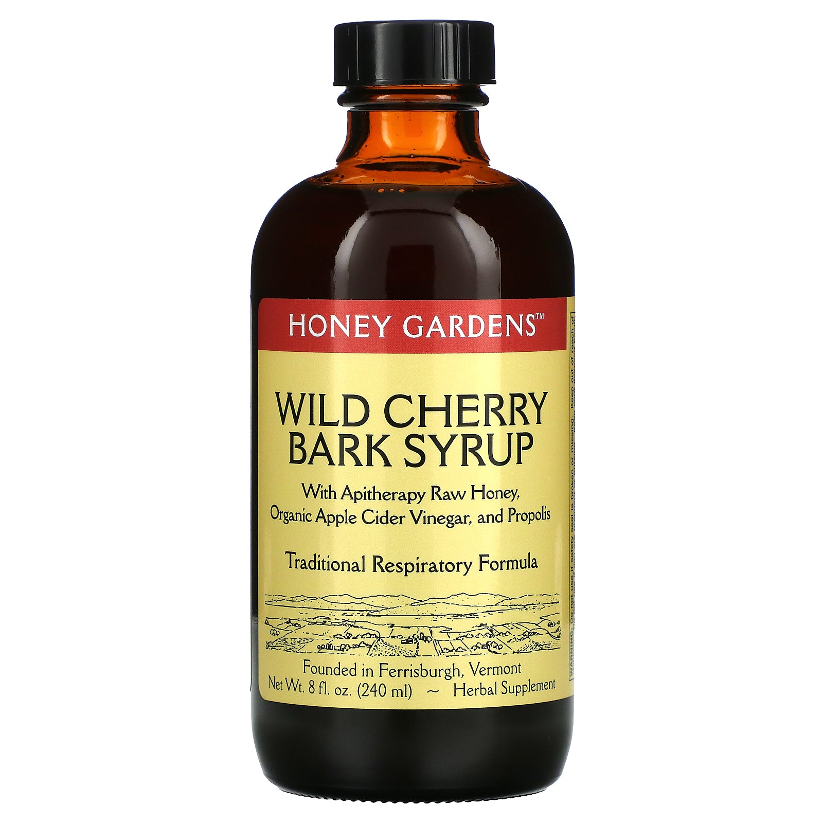 Honey Gardens, Wild Cherry Bark Syrup With Apitherapy Raw Honey, Organic Apple Cider Vinegar, And Propolis,  (240 Ml)