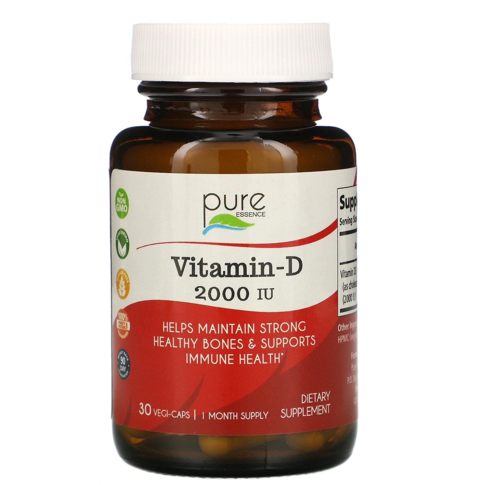 Pure Essence, Vitamin-D, 2,000 IU Vegi-Caps
