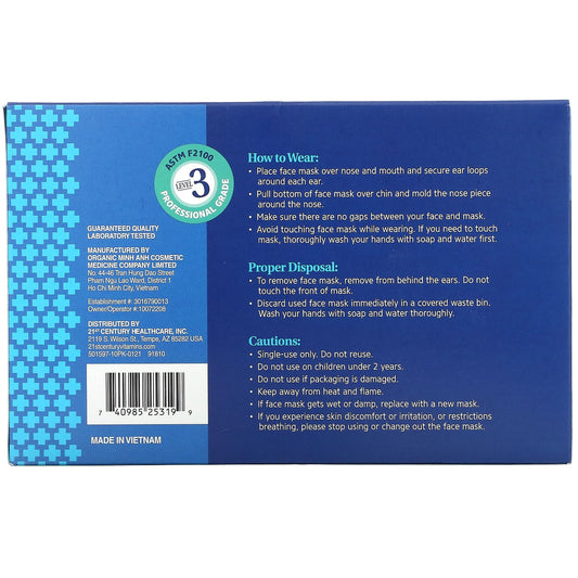 21st Century, Protective Face Mask, ASTM F2100, Single Use Disposable Masks, 5-10 ct Packs