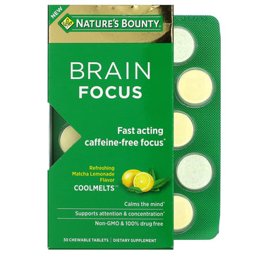 Nature's Bounty, Brain Focus Coolmelts, Match Lemonade, Caffeine-Free