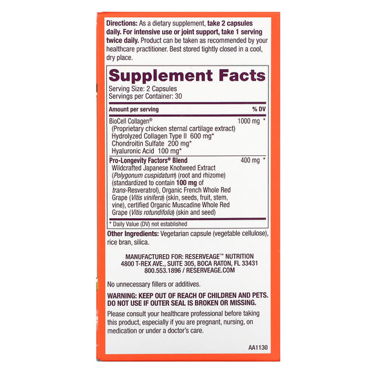 Reserveage Nutrition, Collagen Booster With Hyaluronic Acid & Resveratrol