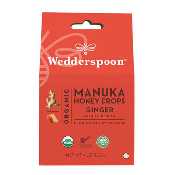 Organic Manuka Honey Drops Ginger with Echinacea 4 Oz By Wedderspoon