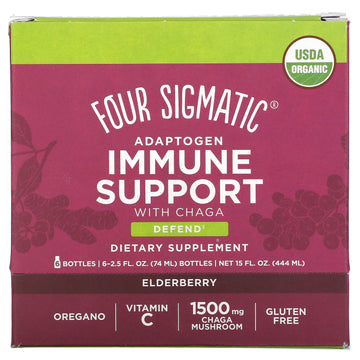 Four Sigmatic, Adaptogen Immune Support With Chaga, Elderberry, 6 Bottles,  (74 Ml) Each