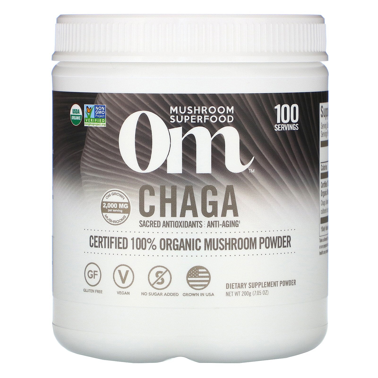 Om Mushrooms, Chaga, Certified 100% Organic Mushroom Powder, (200 g)