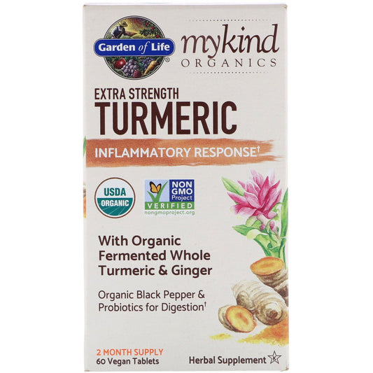 Garden of Life, MyKind Organics, Extra Strength Turmeric, Inflammatory Response Vegan Tablets