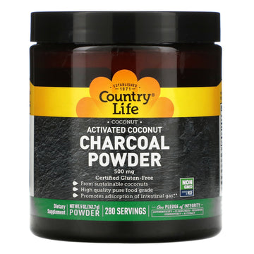 Country Life, Activated Coconut Charcoal Powder, 500 mg