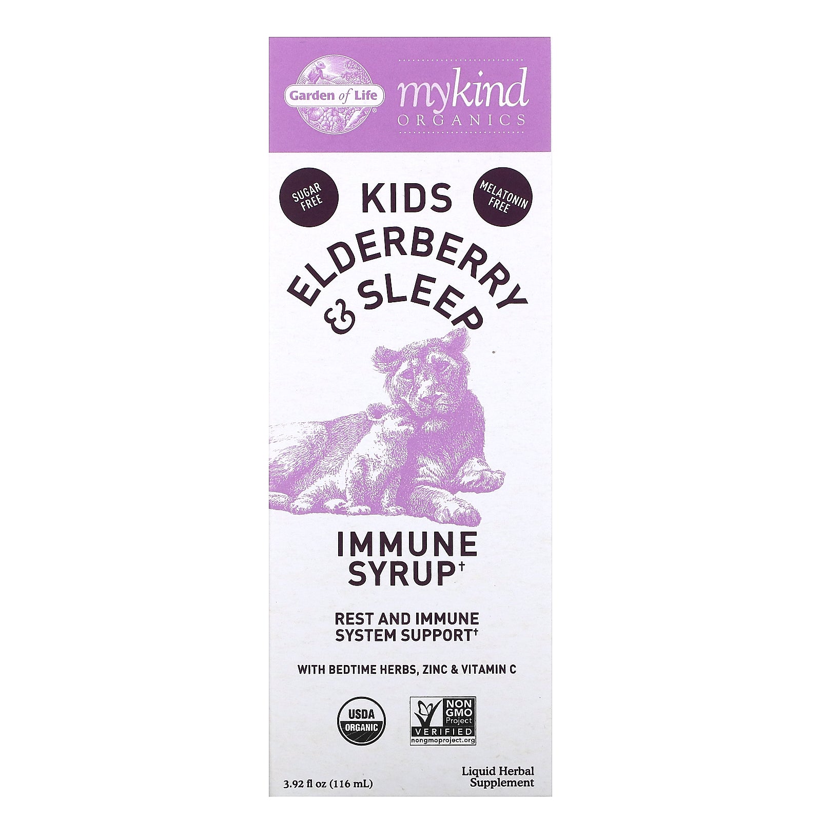 Garden of Life, Mykind Organics, Kids Elderberry & Sleep, Immune Syrup with Bedtime Herbs, Zinc & Vitamin C