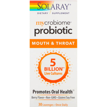 Solaray, Mycrobiome Probiotic, Mouth & Throat, Berry Flavor, 5 Billion, Lozenges