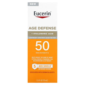Eucerin, Age Defense, Lightweight Sunscreen Lotion For Face, SPF 50, Fragrance Free (75 ml)