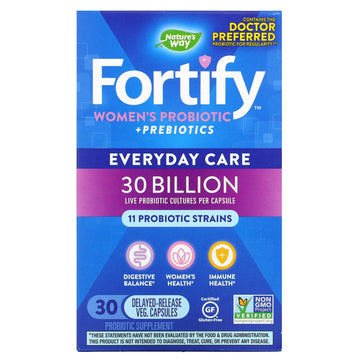 Nature's Way, Fortify, Women's Probiotic + Prebiotics, Everyday Care, 30 Billion Delayed-Release Veg. Capsules