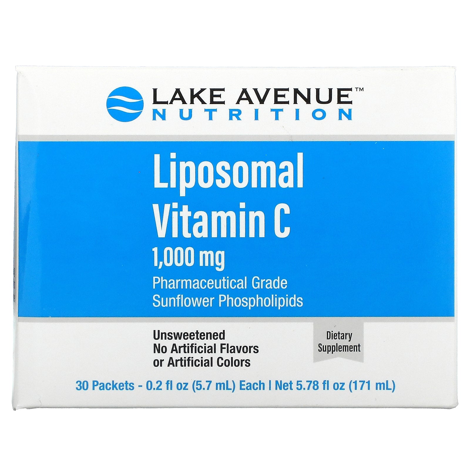 Lake Avenue Nutrition, Liposomal Vitamin C, Unsweetened, 1,000 Mg, (5.7 Ml) Each