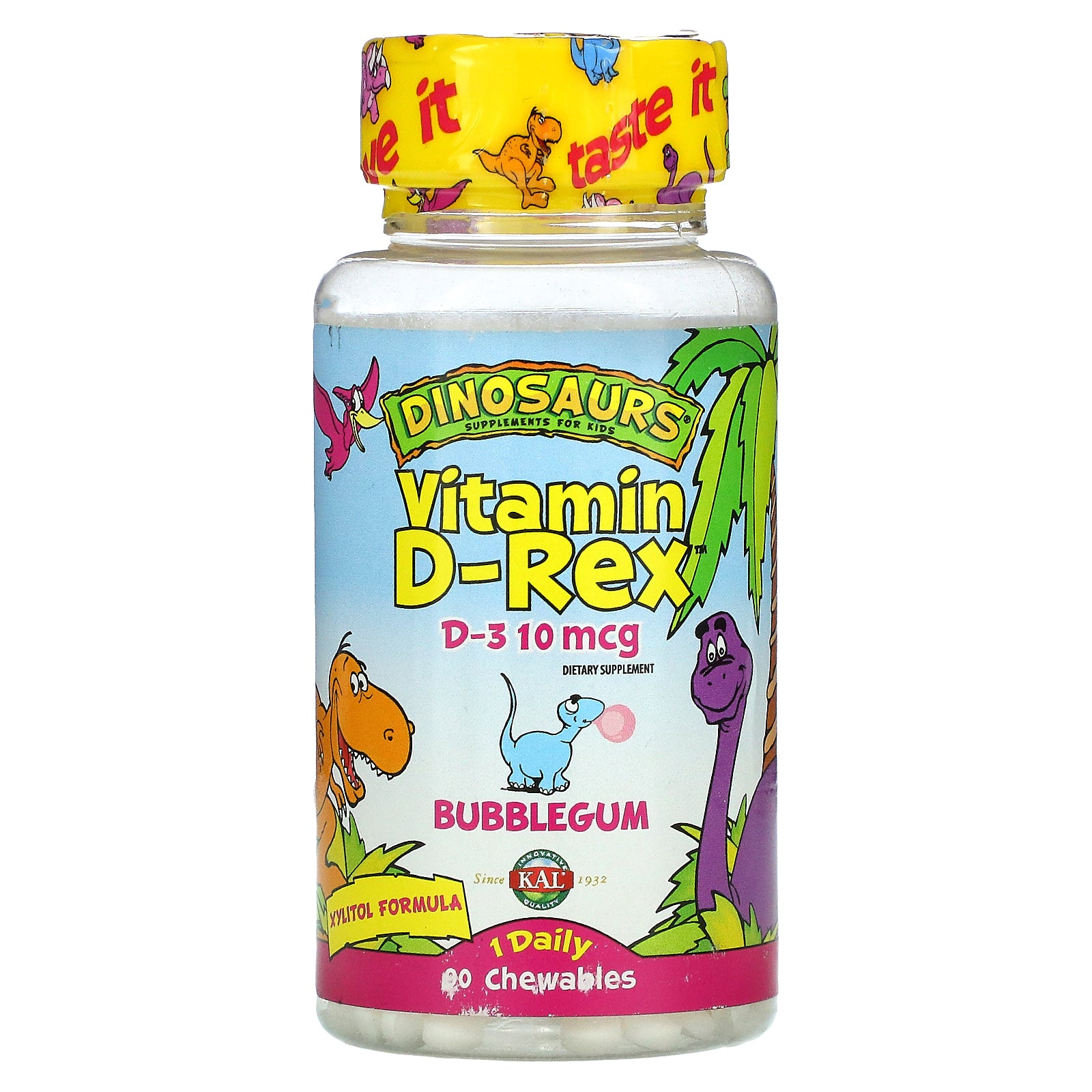 KAL, Dinosaurs, Vitamin D-Rex, Bubblegum Chewables