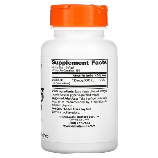 Doctor'S Best, Vitamin D3, 125 Mcg Softgels