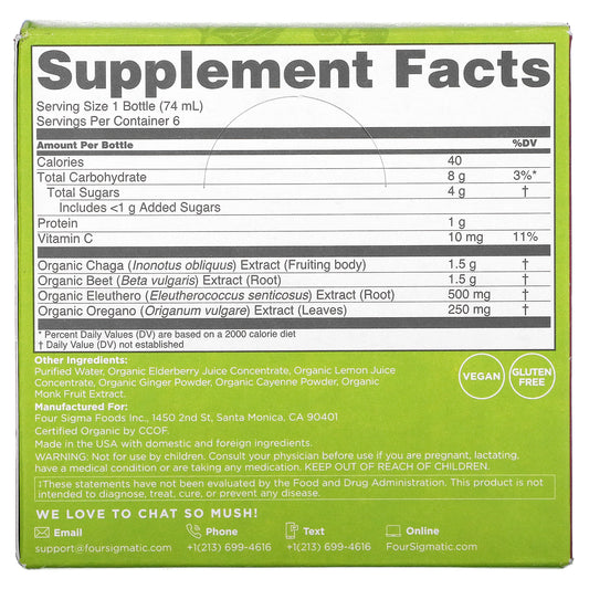 Four Sigmatic, Adaptogen Immune Support with Chaga, Elderberry, 6 Bottles,  (74 ml) Each